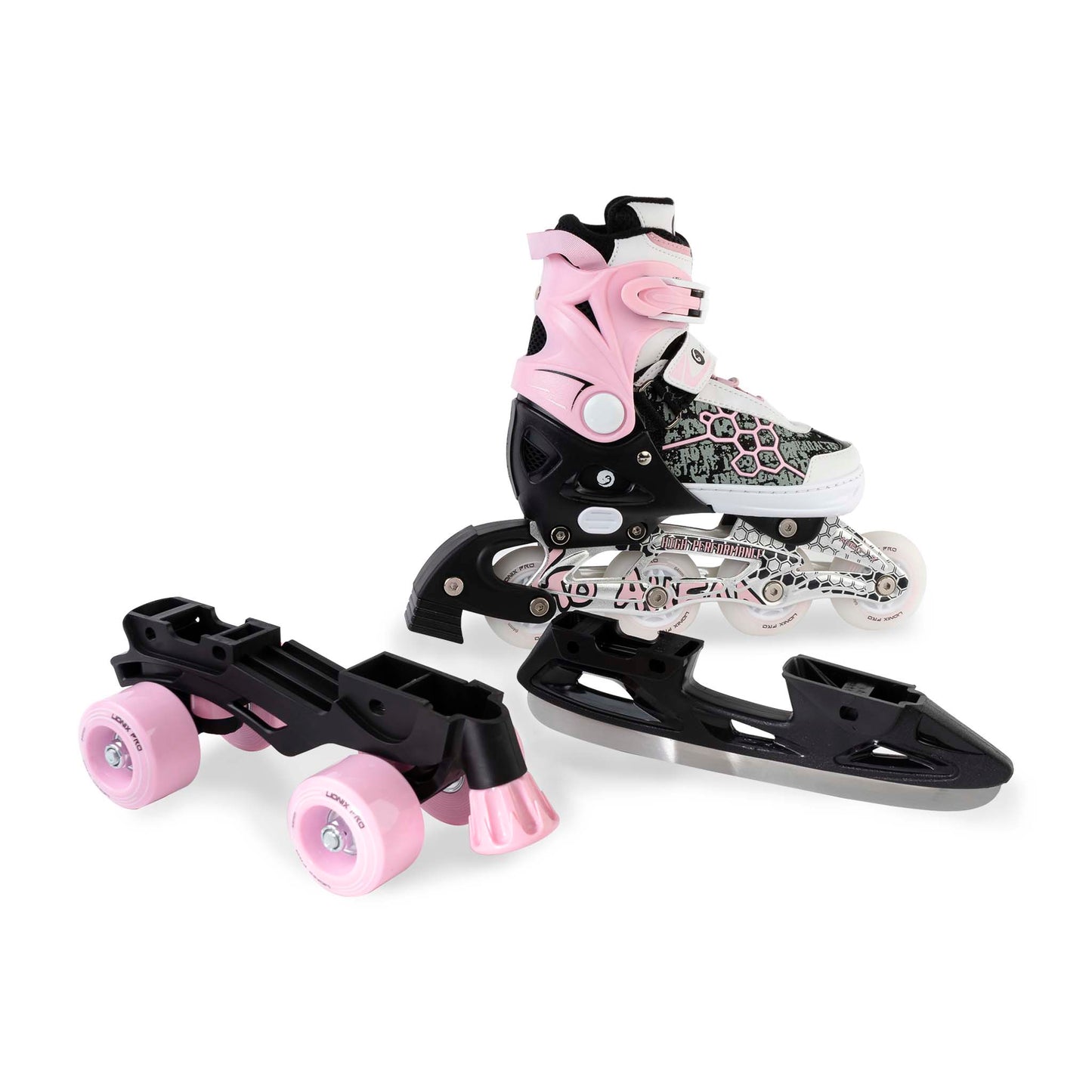 Patines 3 en 1 Eclectic, con luz LED - Rosa